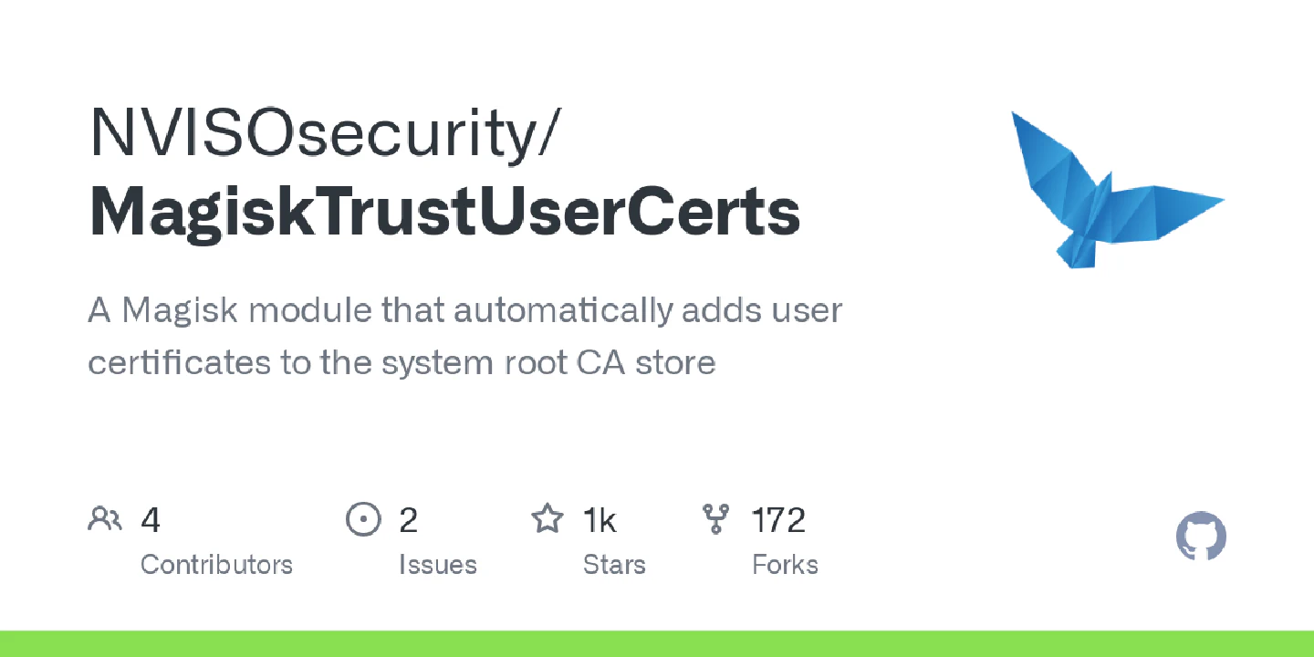 A Magisk module that automatically adds user certificates to the system root CA store - GitHub - NVISOsecurity/MagiskTrustUserCerts: A Magisk module that automatically adds user certificates to the...